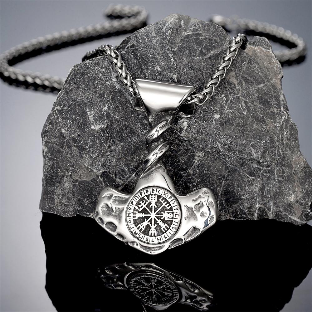 Viking Gungnir Spear Necklace for Men Norse Mythology Odins Runes Vegvisir Stainless Steel Pendant Retro Jewelry 60CM