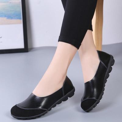 Women's Spring Plus Size PU Leather Shoes Autumn Casual Flat Comfortable Bean Shoes