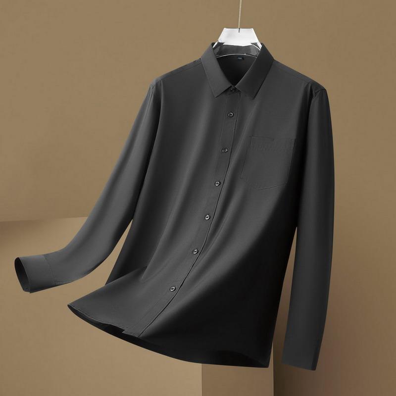 

Plus Size 10XL Men s Spring And Autumn Long Sleeved Shirt, Men s Casual Loose Elastic Shirt 175/L чёрный