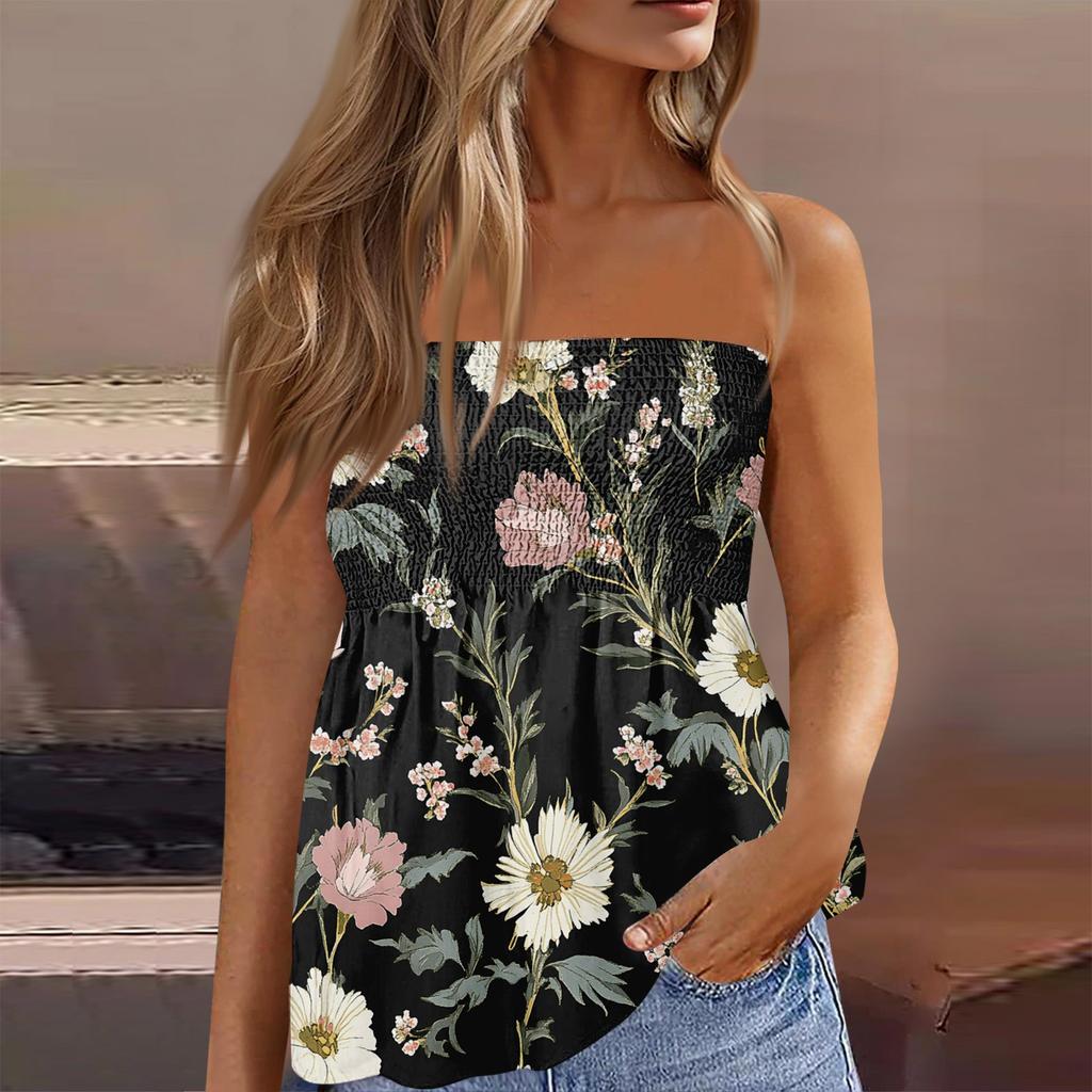 Tube-Tops für Damen, süßes, sexy, schulterfreies, ärmelloses T-Shirt mit Aufdruck