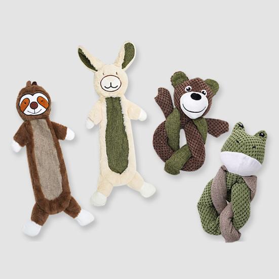 Squeaky Plush Dog Chew Toy Boredom Stress Relief Frog Bear Sloth Rabbit Plushie Small Medium Large Dog Teething Interactive Animal Toy Pet Supplies