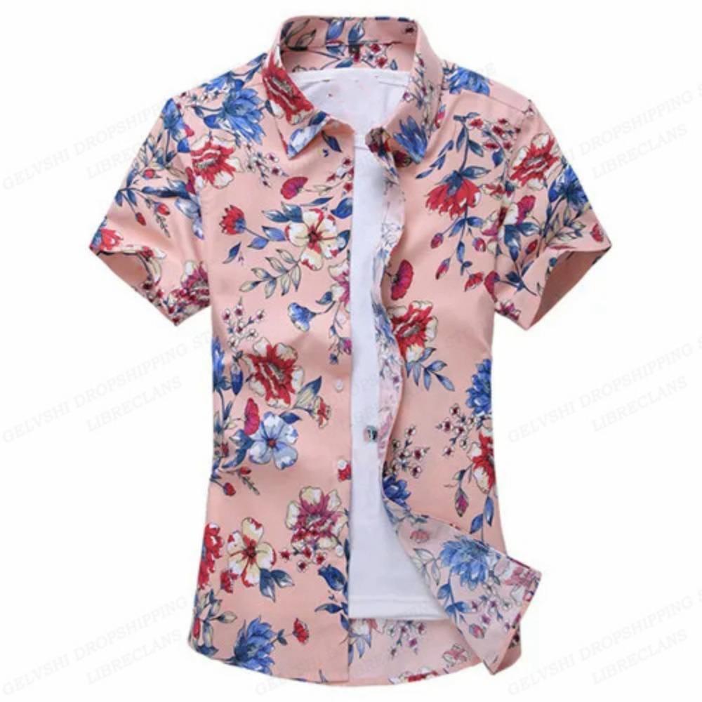 Camicie Hawaiane Floreali Estive Uomo Moda Camicia a Maniche Corte Camicetta a Fiori Collo Turn-Over Casual Revers Camisas Abbigliamento Uomo