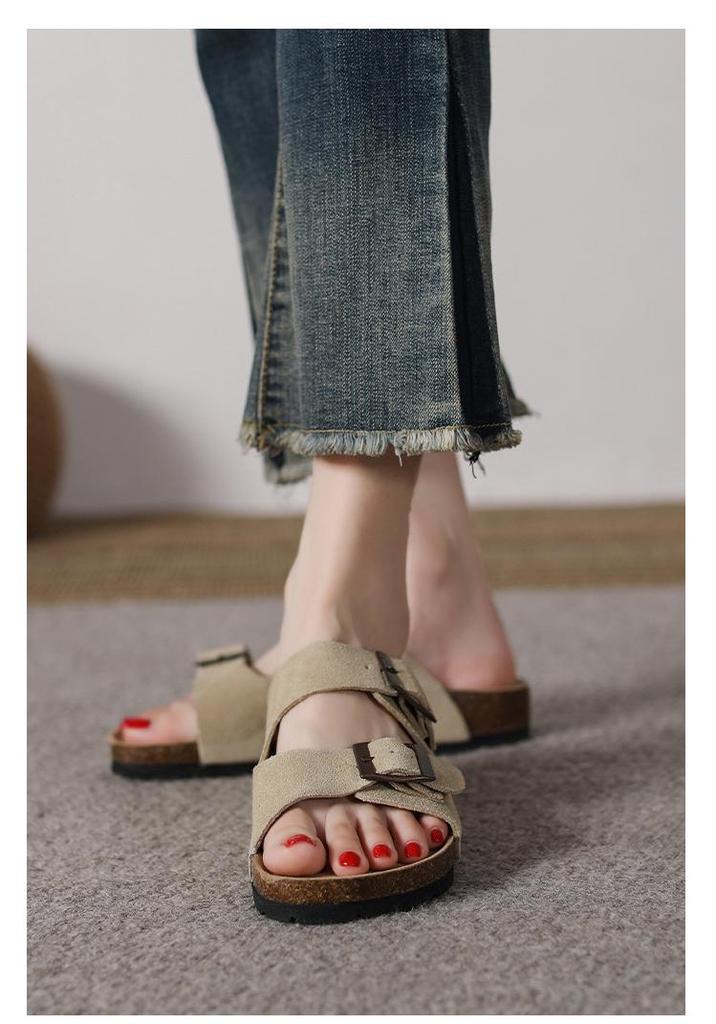 Women's Retro Genuine Leather Birkenstock Shoes, Inner Height-Increasing, Single Strap Beach Slippers, Sizes 35-46 Available