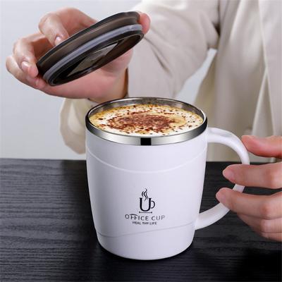 Kaffeetasse aus Edelstahl 304 mit Deckel fürs Büro, doppelschichtig, Thermotassen für Milch, Tee, Espresso, Becher, hitzebeständiges Trinkgeschirr