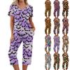 2 Piece Sets For Women Short Sleeve Top And Pants With Pockets Workout Soft Halloween Print Sets
