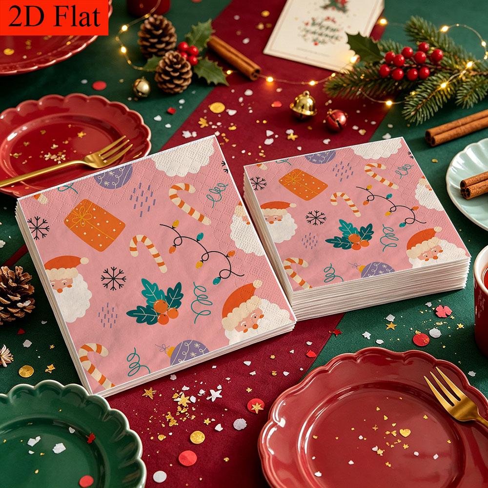 20pcs Disposable Napkins with Christmas Candy Pattern Print for Wedding,Parties,and Daily Use for Thanksgiving Fall Christmas Table Decoration