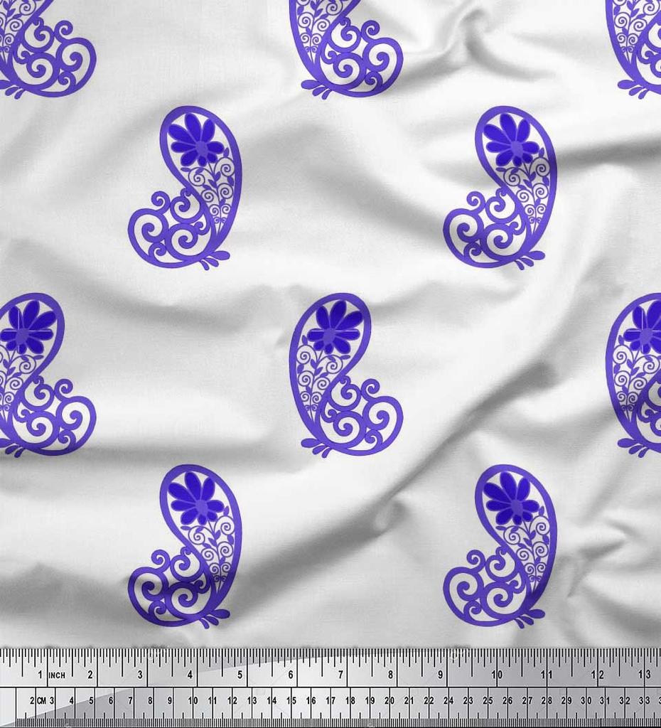 Soimoi Černá japonská krepová saténová tkanina Floral & Paisley Print Fabric v metrech 42 palců