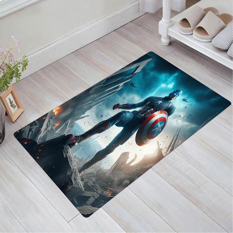 1pc Captain America Pattern Area Rug Soft Flannel Floor Mat for Living Room,Office,Bedroom and Carpet,Sofa Coffee Table Floor Mat