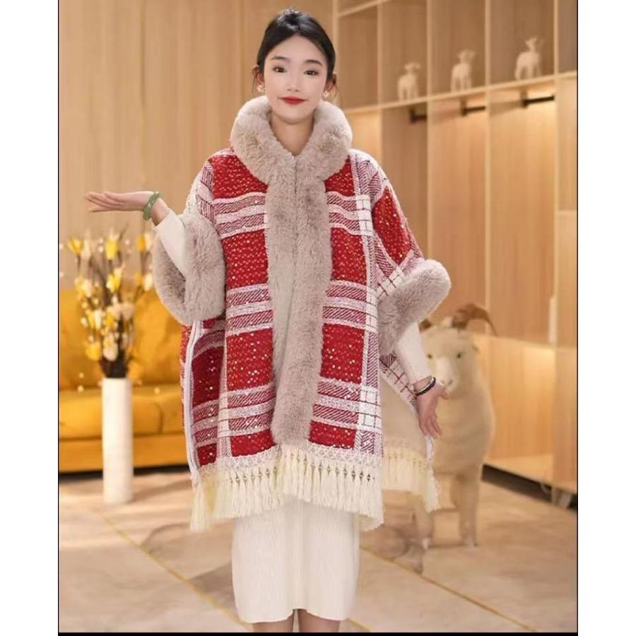 

Плащ-шаль с капюшоном из флиса, утолщенный, темпераментный, с кисточками, средний и длинный, свободный, большого размера, плащ-куртка 1186 # average size