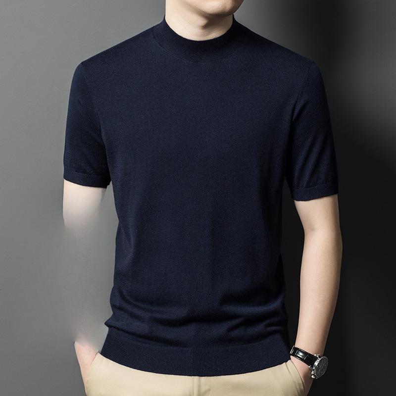 Semi-turtleneck Men's Short-sleeved Sweater Slim-fitting Fashion Versatile Bottoming Shirt Casual T-shirt