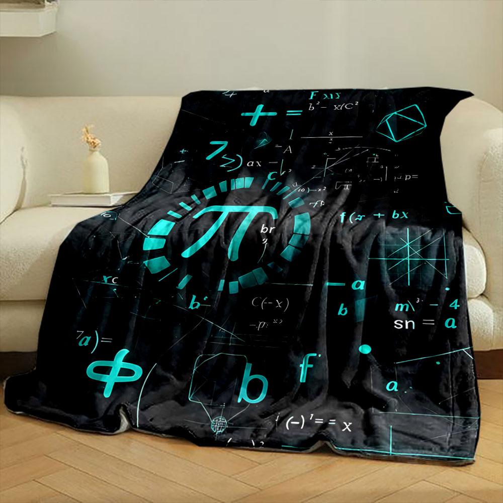 Glowing Teal Mathematical Symbols, Equations, and Geometric Shapes. for All Seasons Blanket Lunch Break Throw Gift