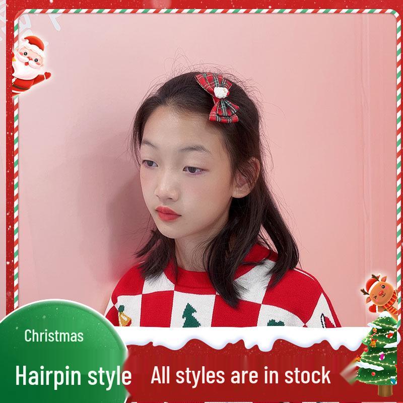 Korean Style Cartoon Christmas Hair Clips for Girls – Red Baby Bow and Bangs Accessories