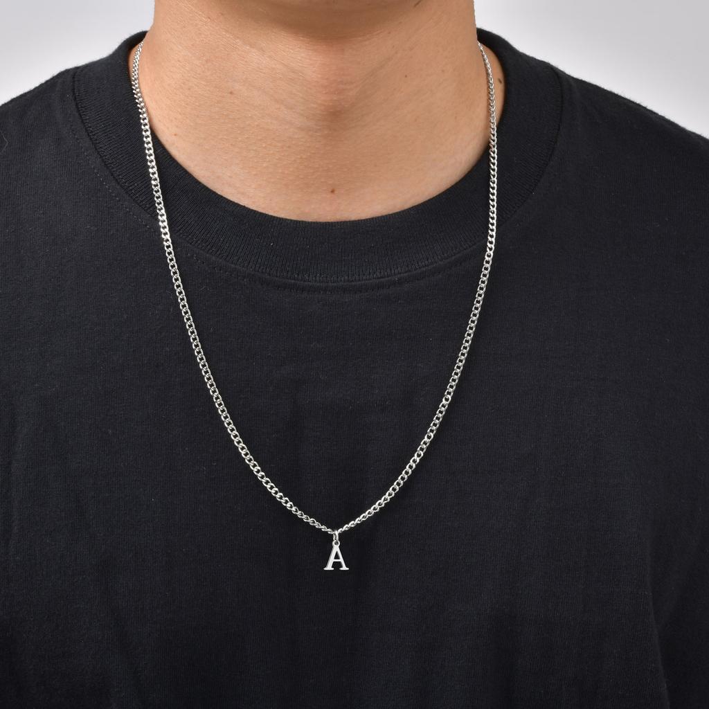 Collar Inicial Letra A-Z para Hombre Vnox, Cadena de Cuerda de Acero Inoxidable Impermeable de 60 cm, Cadenas O-chain Cubanas, Collares con Colgante de 26 Letras