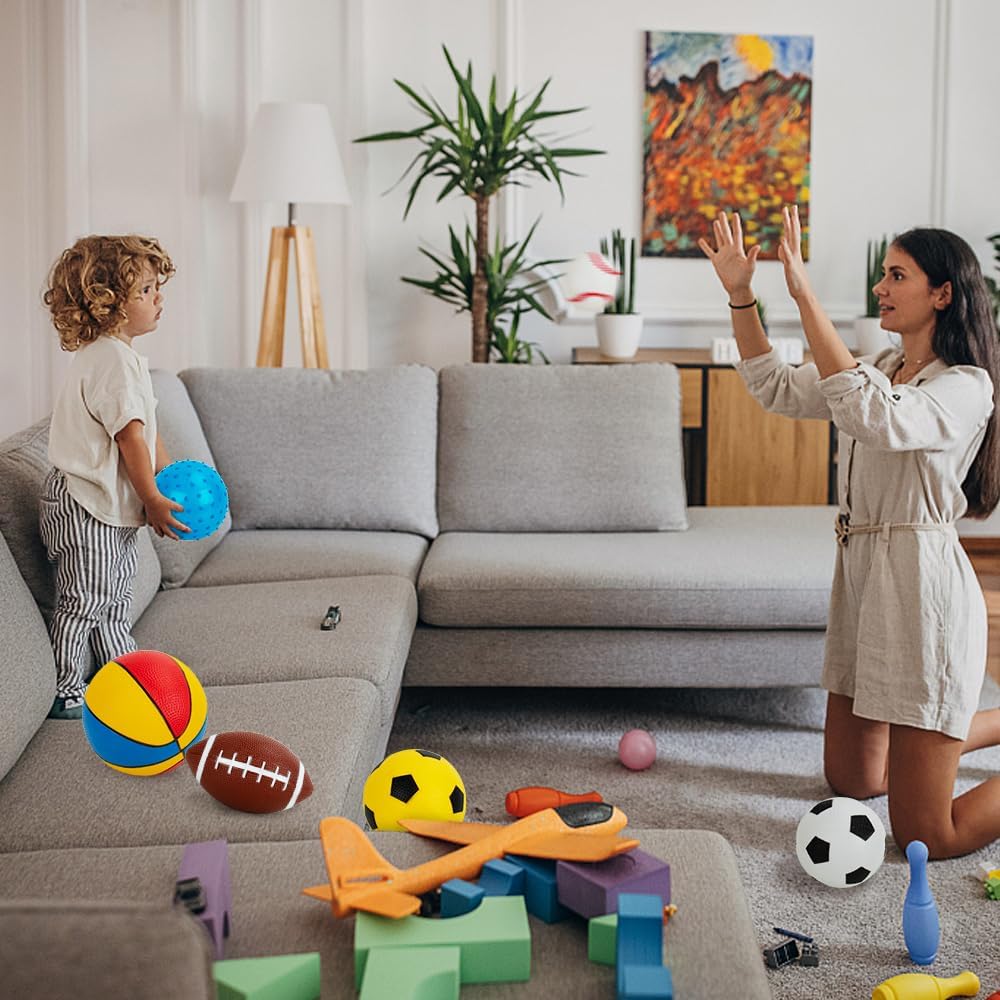 Balls for Toddlers 1-3,Toddler Sports Toys,Set of 7 Kids Ball Soft Foam Baby Sports Balls- Soccer Ball Basketball Baseball Rugby Bounce Ball