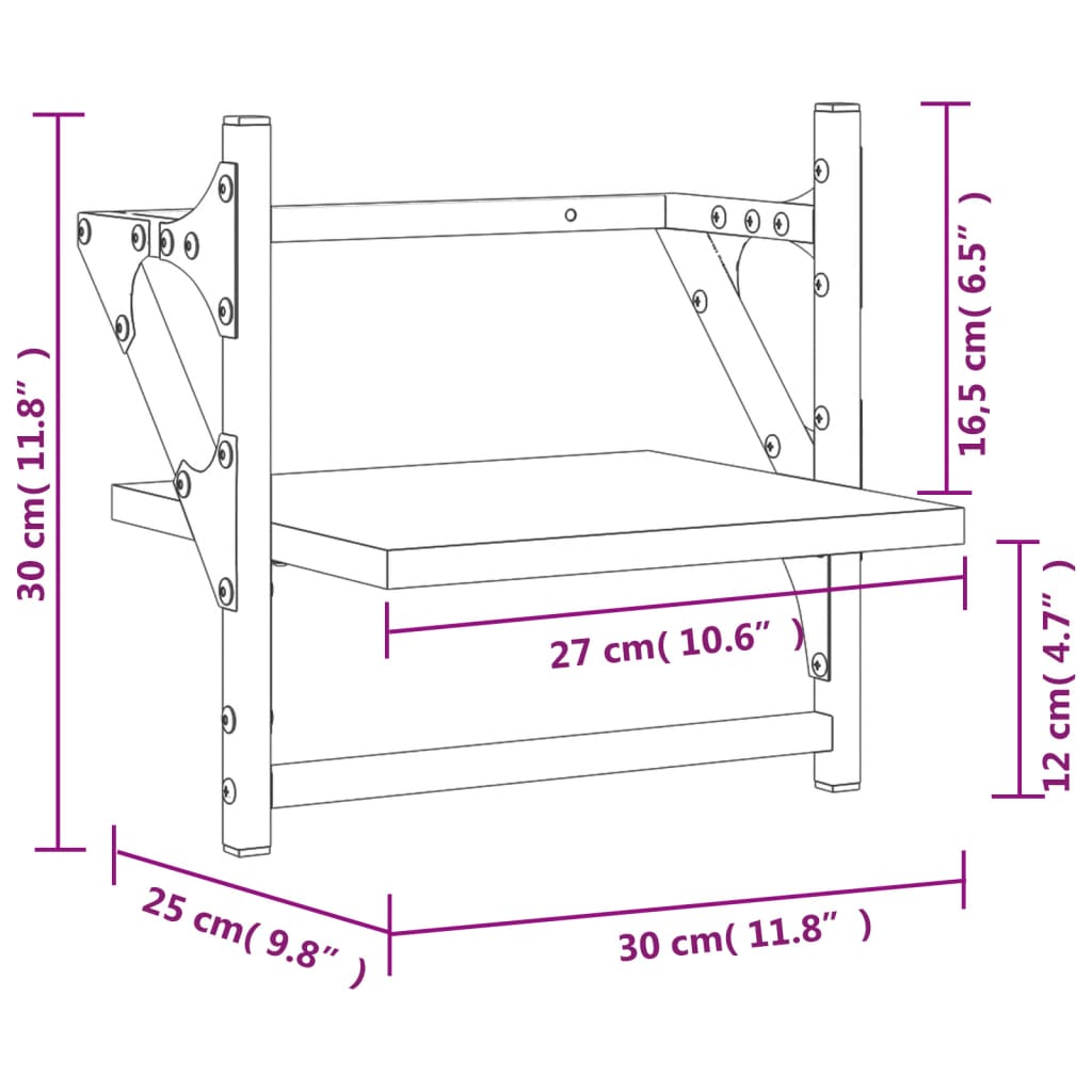 Wall Shelves with Rods 2 pcs Black 30 x 25 x 30 cm