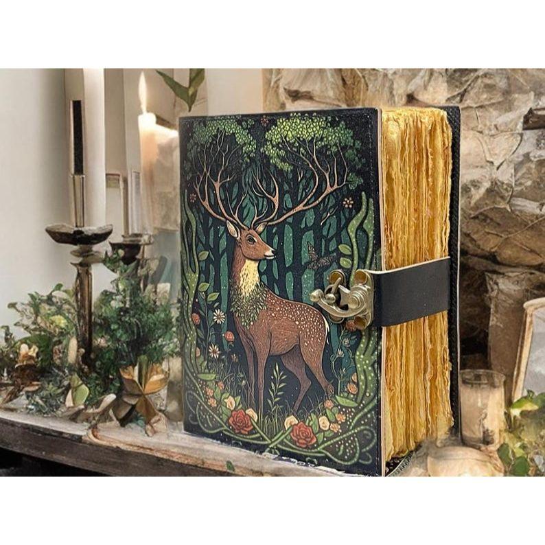 Hunter Leather Grimoire: Stag Sketchbook for Witchcraft, Vintage Handmade Leather Journal