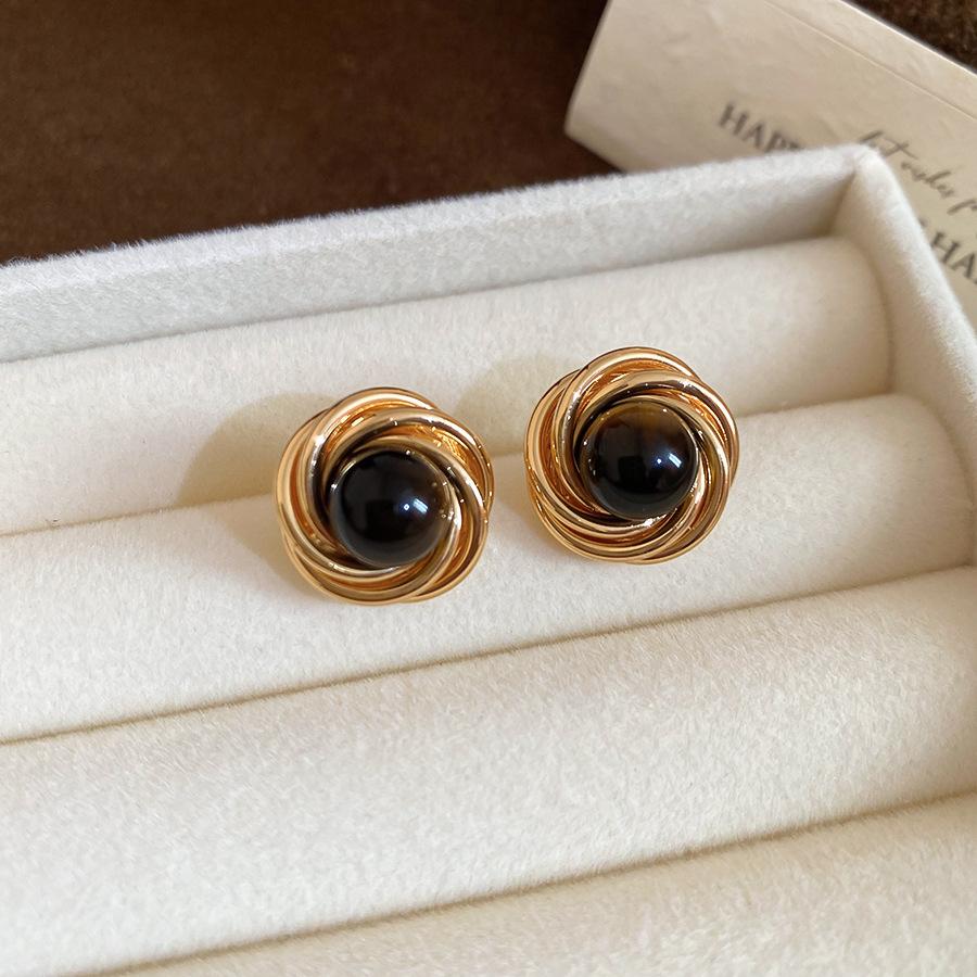 18k real gold electroplated silver needle tiger's eye stone pendant earrings retro Maillard earrings light luxury earrings women