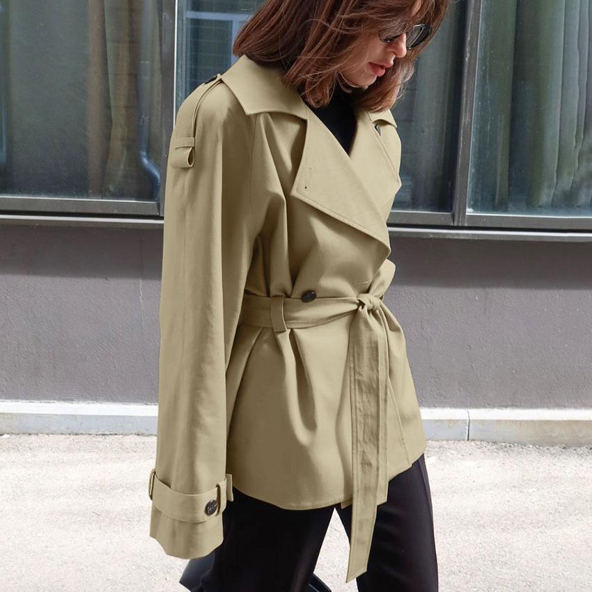 Autumn New Loose Lapel Waist Belt Trench Coat Women's Design Temperament Casual 2026 Cross-border Commuting
