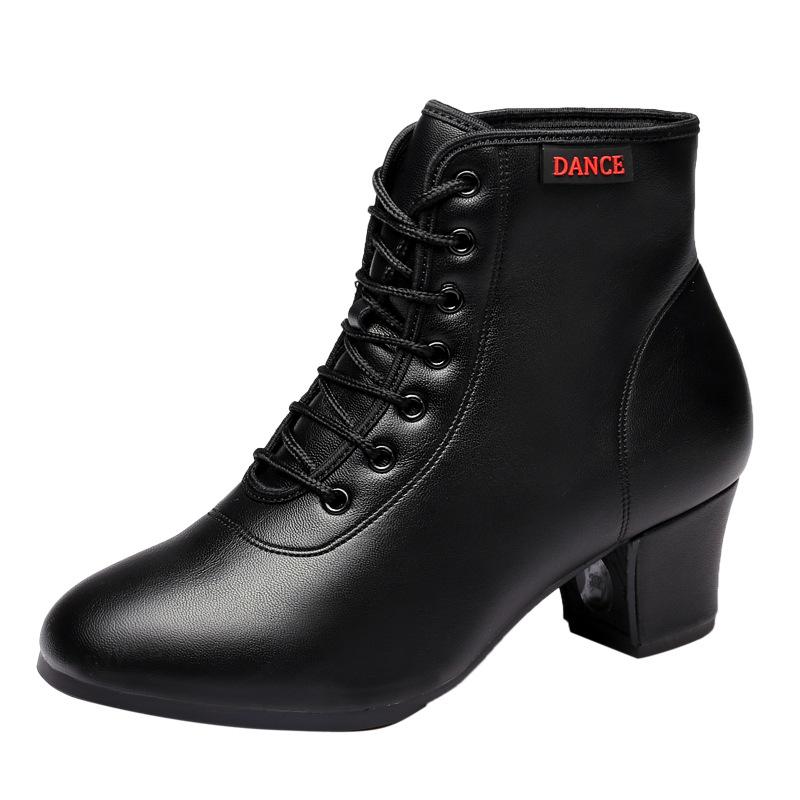 

Women Latin Dance Shoes Black Leather Square Modern Dance Boots Soft Sole Teacher Shoes Outdoor 41 чорний