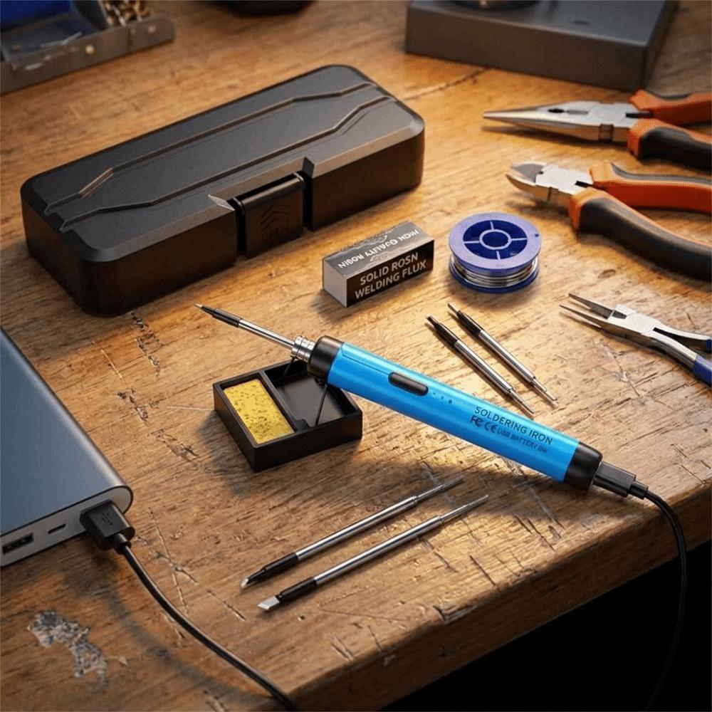 Wireless Electric Soldering Iron Set Adjustable Temperature Fast Heating Cordless Soldering Pen Set USB Rechargeable 1V 8W