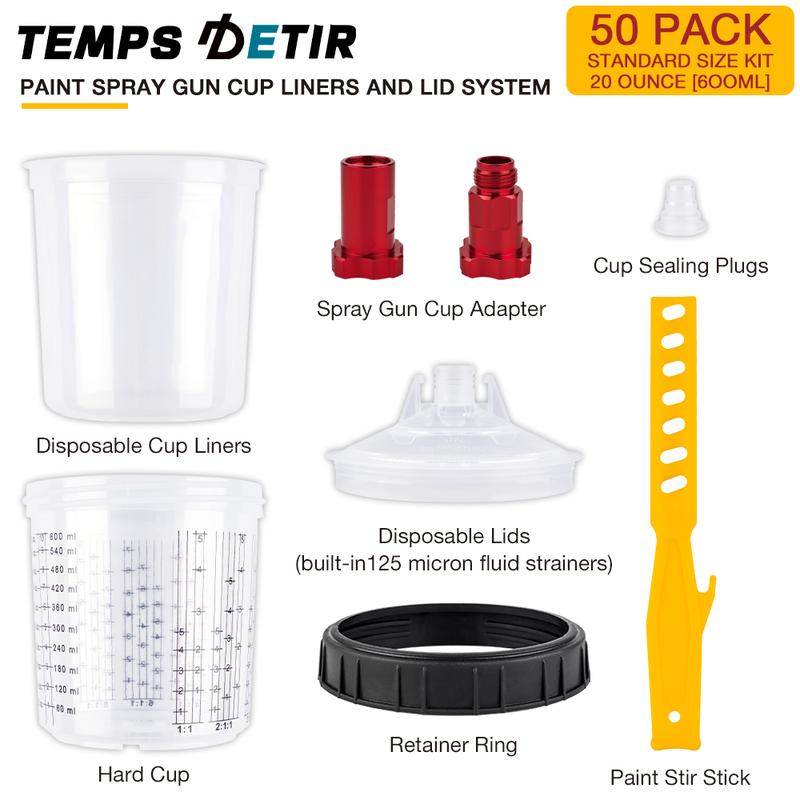 Upgrade Spray Gun Paint Mixing Cup H/O Quick Cup Spray Gun Tank 20.3oz/600ML Disposable Paint Cup with Spray Gun Cup Adapter