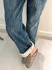 Women's Plus Size High-Waisted Fleece-Lined Blue Retro Wide-Leg Jeans - Autumn/Winter