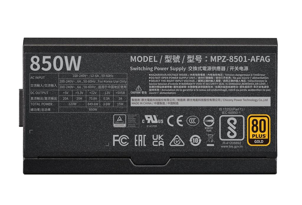 Cooler Master V850 Gold I Multi 80PLUS GOLD 10 Year Warranty 850W Digital PC Power Supply Unit PS1298 MPZ-8501-AFAG-BJP