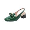Women's European and American Patent Leather Chunky Heel Sandals, Square Toe, Back Cutout, Plus Size 43 (8839-7LX)