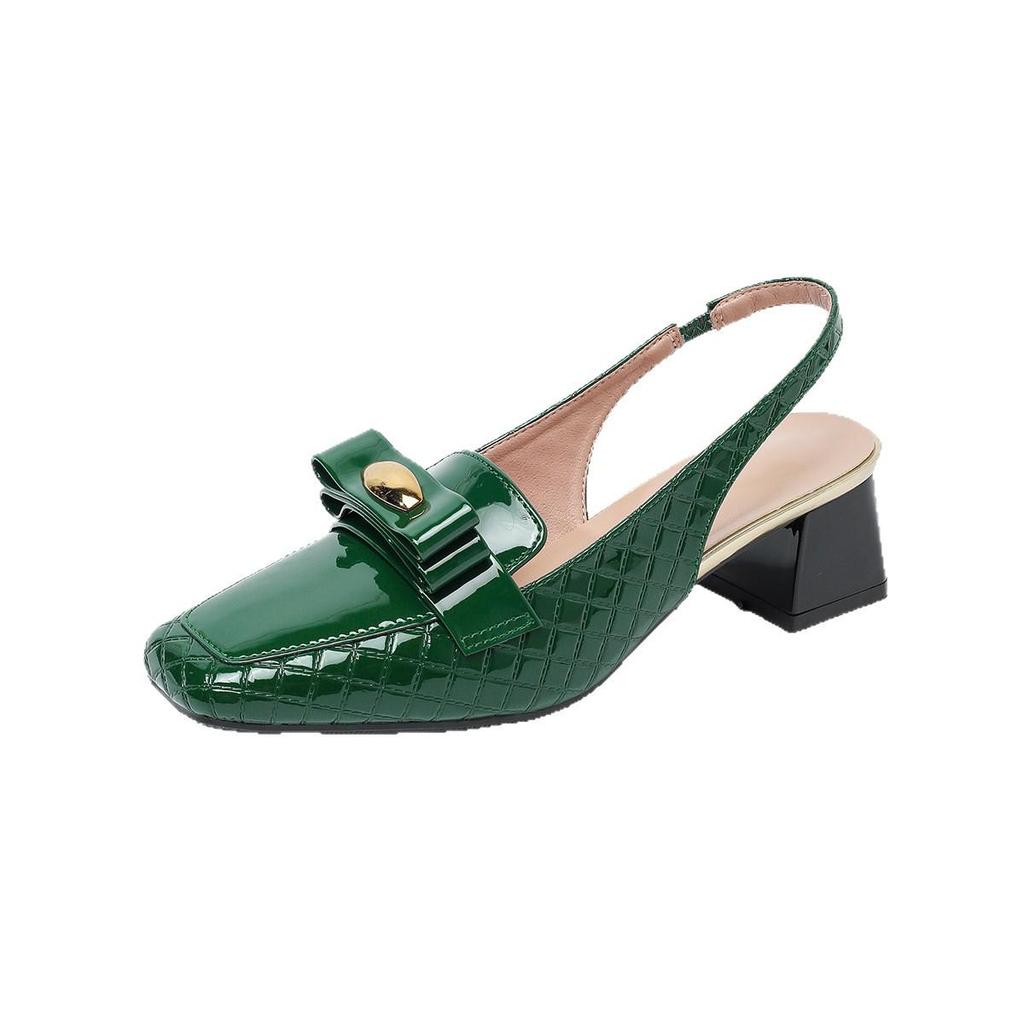 Women's European and American Patent Leather Chunky Heel Sandals, Square Toe, Back Cutout, Plus Size 43 (8839-7LX)