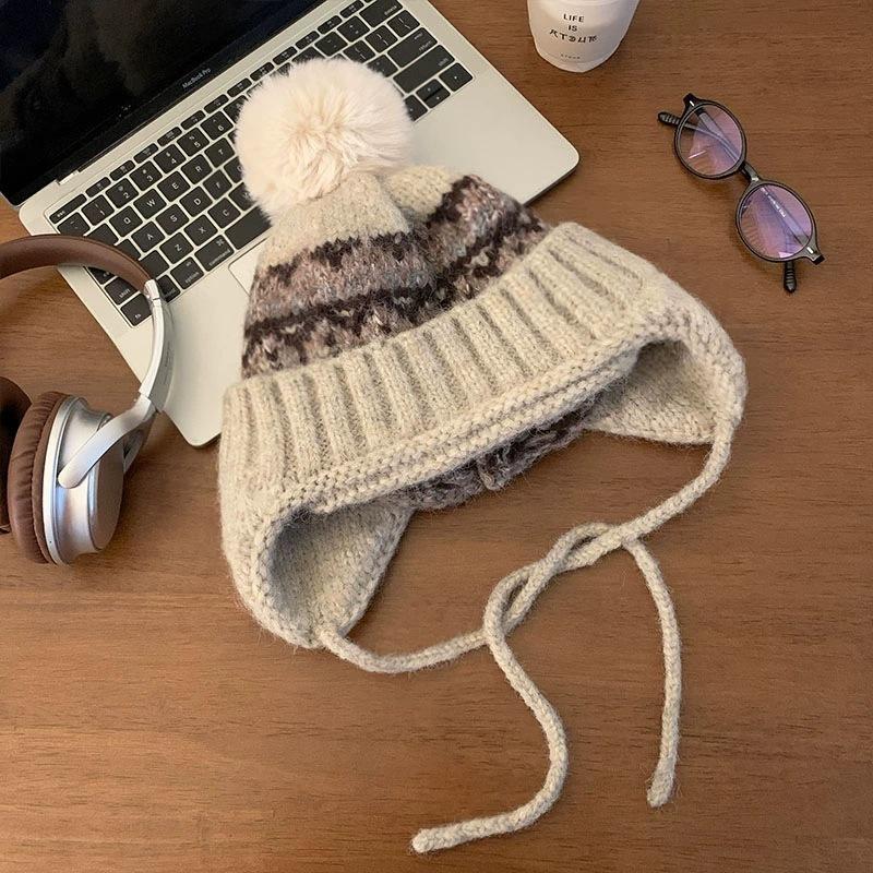 Autumn and winter knitted hat Fair Island ear protector wool hat women's thickened thermal hat winter knitted bag head Lei Feng hat
