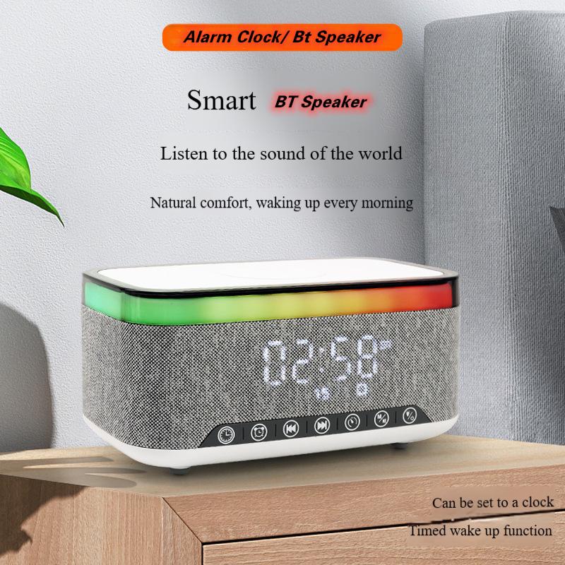 Hot Selling Products Digital Alarm Clock RGB Speaker Round Bedside Night Light 15W Wireless Charger 6 In 1 BT Wireless Speakers