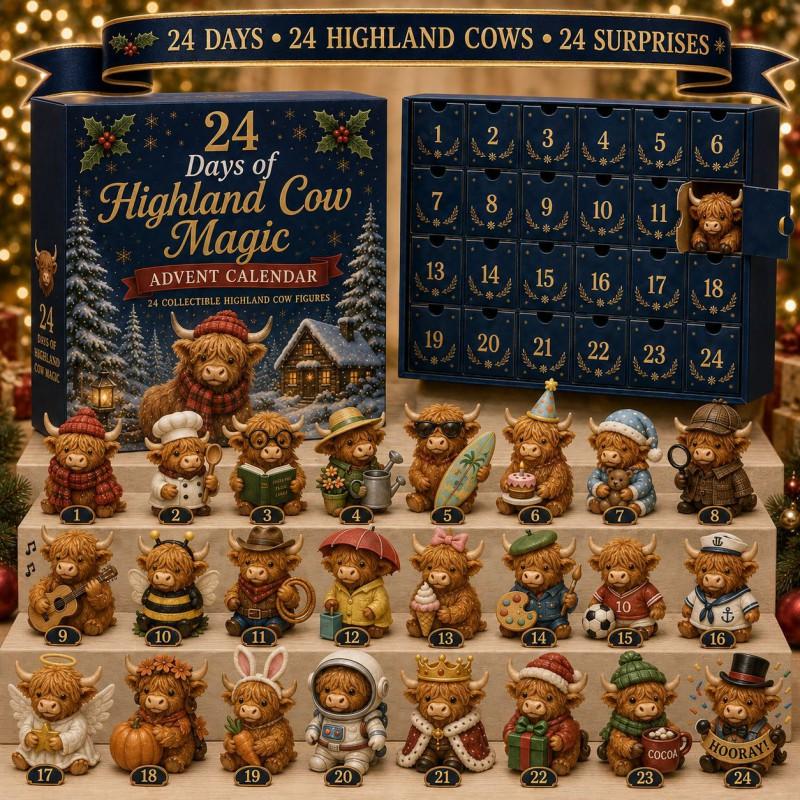 24 Days Highland Cow Magic Advent Calendar Cute Animal Countdown Gift Holiday