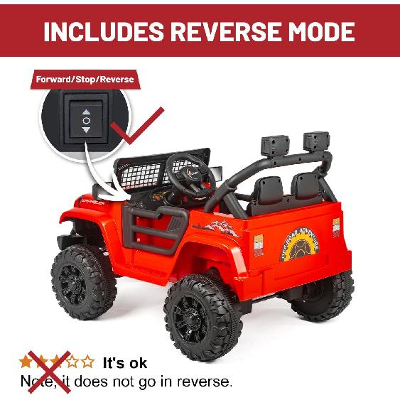 12V 7AH Ride-On Truck Jeep, Kids Electric Car with Parent Remote Control, Spring Suspension, LED Lights, Bluetooth, Music, Red