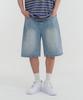 Jinmania Side Pintuck Wide Knee-Length Half Denim Pants Unisex (Light Wash)