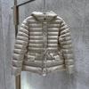 Womens 90% Down Fill Hooded Puffer Jacket With Drawstring Waist Cinch Streetwear Winter Coat