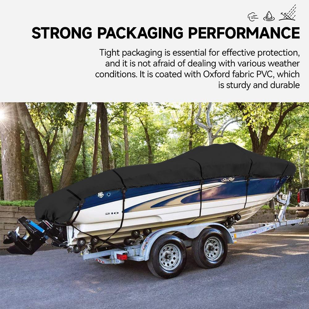 210D Yacht Boat Cover Suitable For 14-16FT Oxford Fabric Outdoor Protection Waterproof Boat Cover Anti Tear Black Boat Cover
