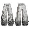 Pantalones Cargo Oversize Oreeta con Estampado de Tinta Lavada Pintado a Mano Corte Relajado Cintura con Cordón Pantalones Utilitarios Hombre Mujer