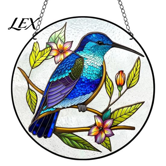 Decorative Bird Ornament for Window Colorful Hummingbird Wall Hanging Decoration, Stained Acrylic Suncatcher Decor Decor, Pendant with Rope