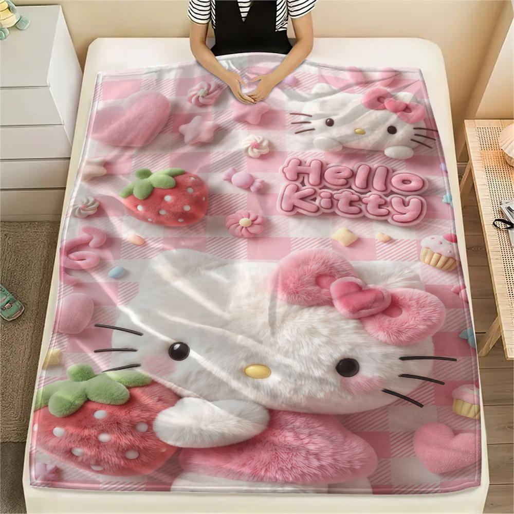 1PC Hello Kitty Pink Print Flannel Blanket, High quality All Seasons, Home Decor, Warmth and Comfort, Perfect for Christmas Gifts
