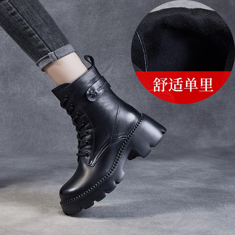 Platform Martin Boots Women's Spring and Autumn Boots Leather High Heel Small Short Boots