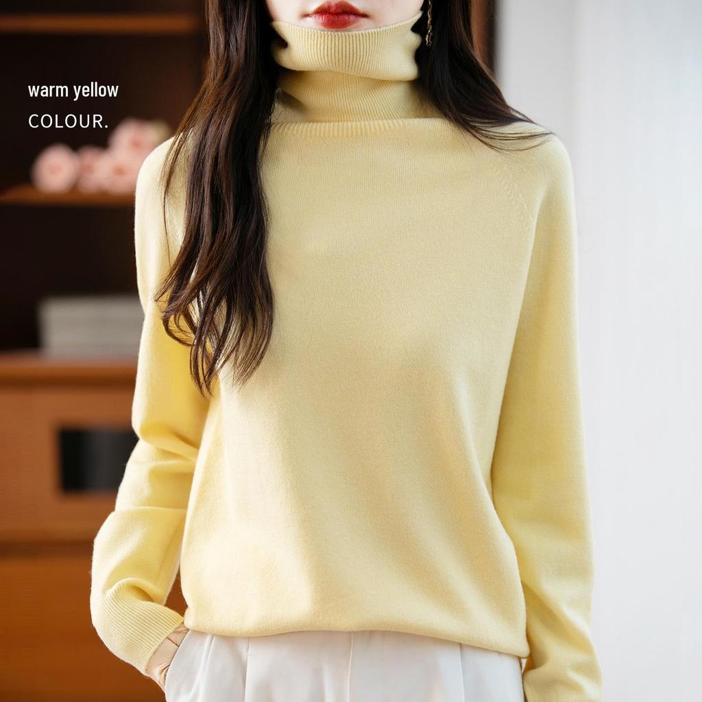 Pullover in pile lavorato a maglia a collo alto a maniche lunghe autunnale per donna