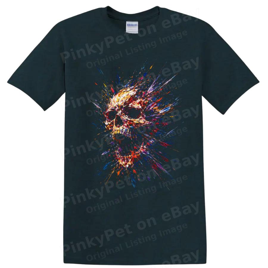 Abstract Skull Paint Splash T Shirt Colorful Gothic Art Graphic Tee Unisex
