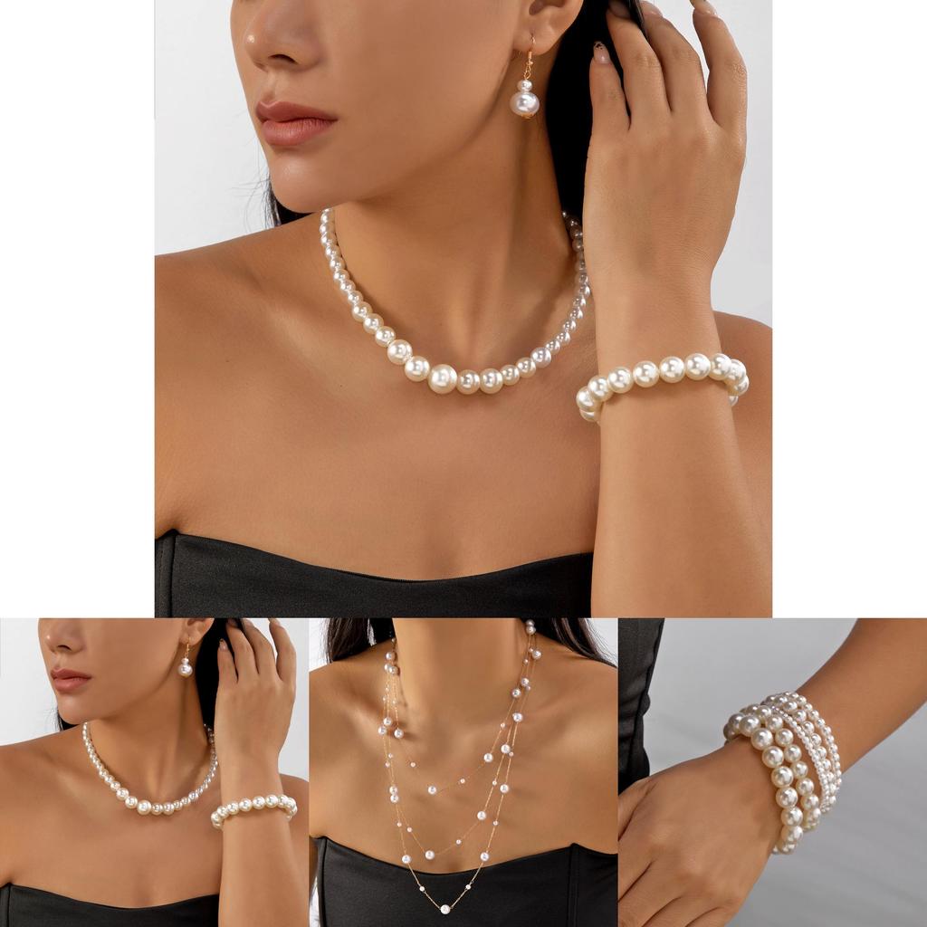 Vintage Elegant Pearl Jewelry Set With Geometric Design For Summer Gift Idea
