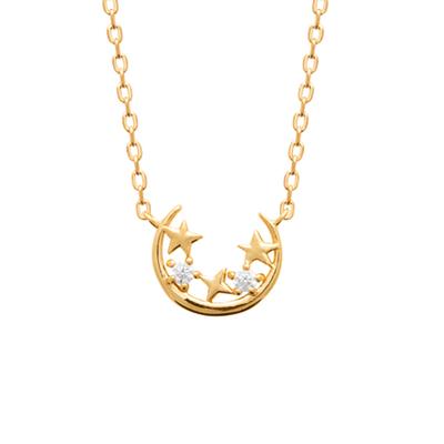 [R7726] - Gold Plated Necklace 'Sissi' White Gold - 45 Cm 10x8 Mm (moon-stars)