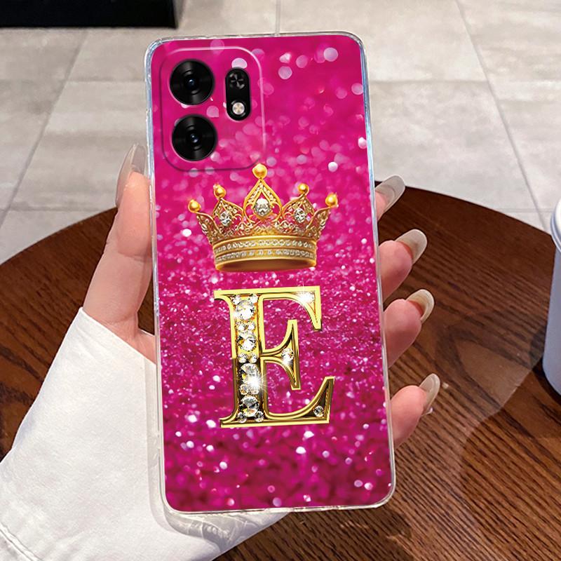 Fashion Initial Letter Crown Couple Case For Honor Play 60A 5G / Honor X6d 5G Transparent TPU Silicone Shockproof Soft Casing