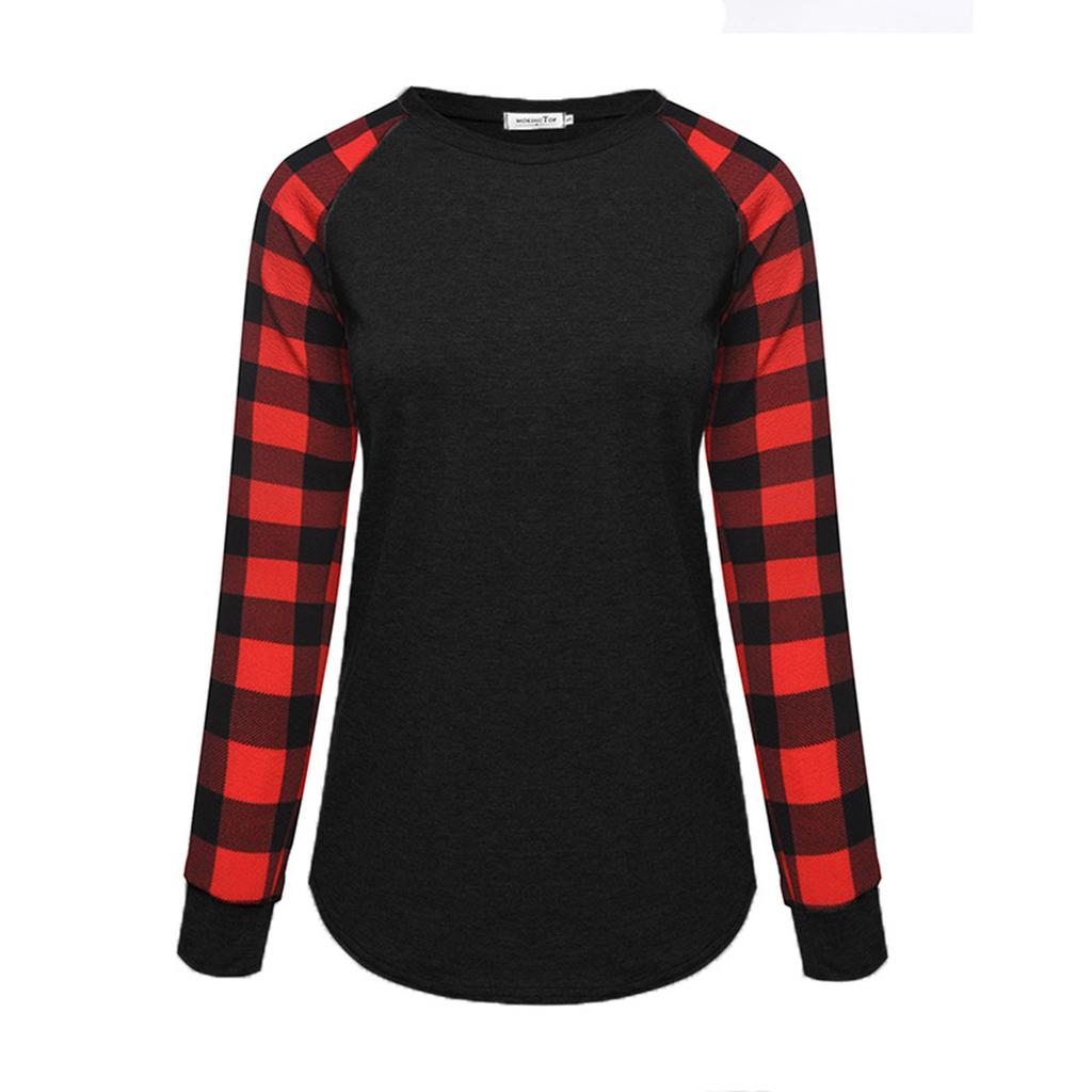 Women's Plaid Print Long Sleeve Casual Top T-Shirt