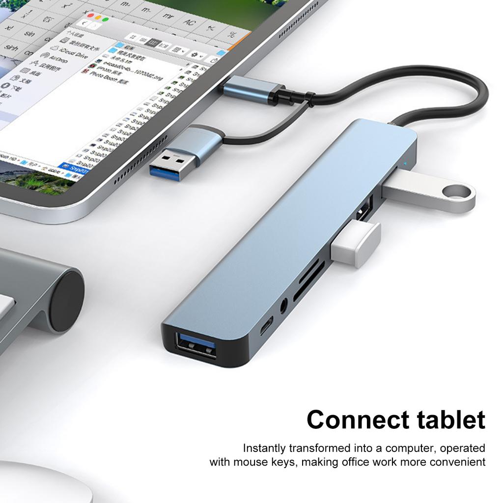 8-IN-2 USB A & USB C Hub Type-C Docking Station Multiport Adapter USB 3.0 Fast Data Transfer SD TF