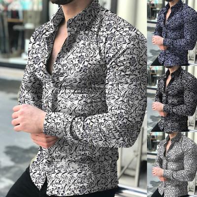 Herrenmode Hemd mit Blumenmuster, Slim Fit, Langarm, Knopfleiste, Umlegekragen