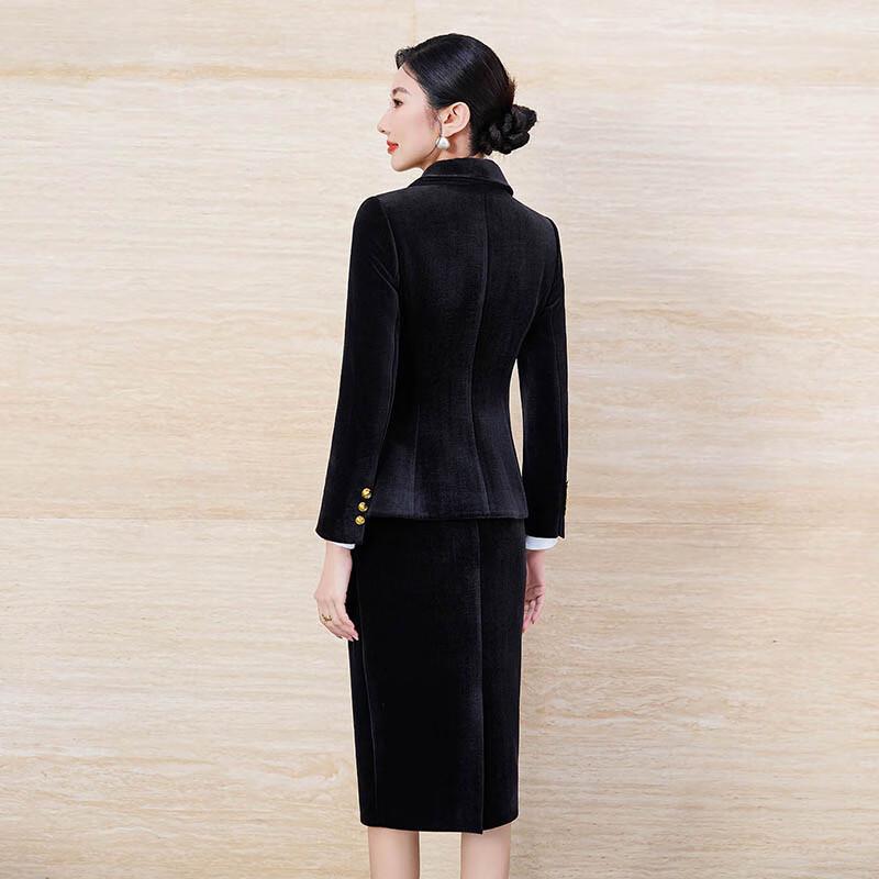 Women's Corduroy Professional Blazer & Skirt Set
