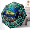 Ocean Life Glass Pattern Umbrella, Portable and Foldable Design, 8 Ribs, a Casual Accessory for Halloween, Christmas, and Birthday Gifts.